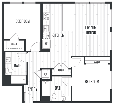 Floor plan for 2 beds, 2 baths, 1182 sqft